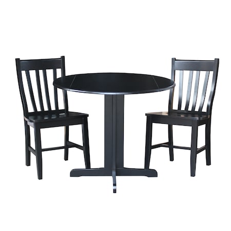 International Concepts Square 36 in Dual Drop Leaf Table with 2 San Remo Chairs, Black, 36 in W, 36 in L, 30 in H, Wood K46-36RP-C-61P